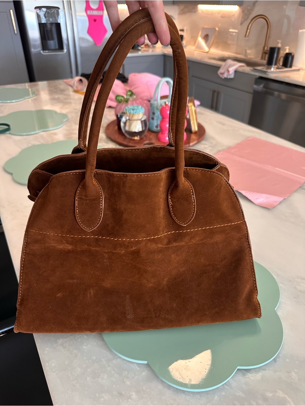 Suede Tote Bag in Brown - Unbranded